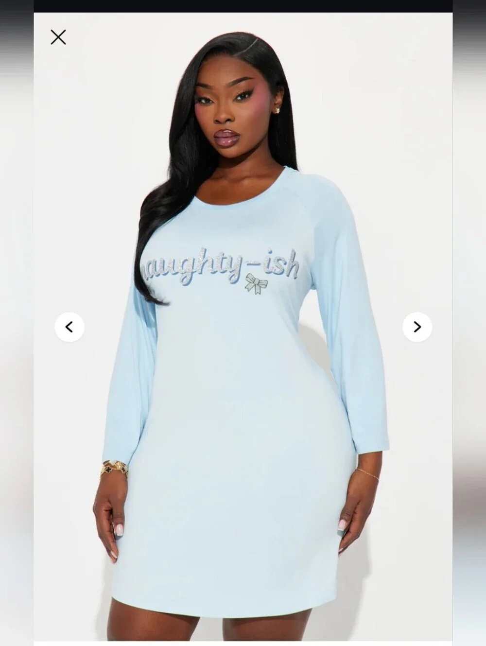 Fashion Nova Naughtyish Glitter PJ Sleep Shirt - Light Blue 1X (EUC)